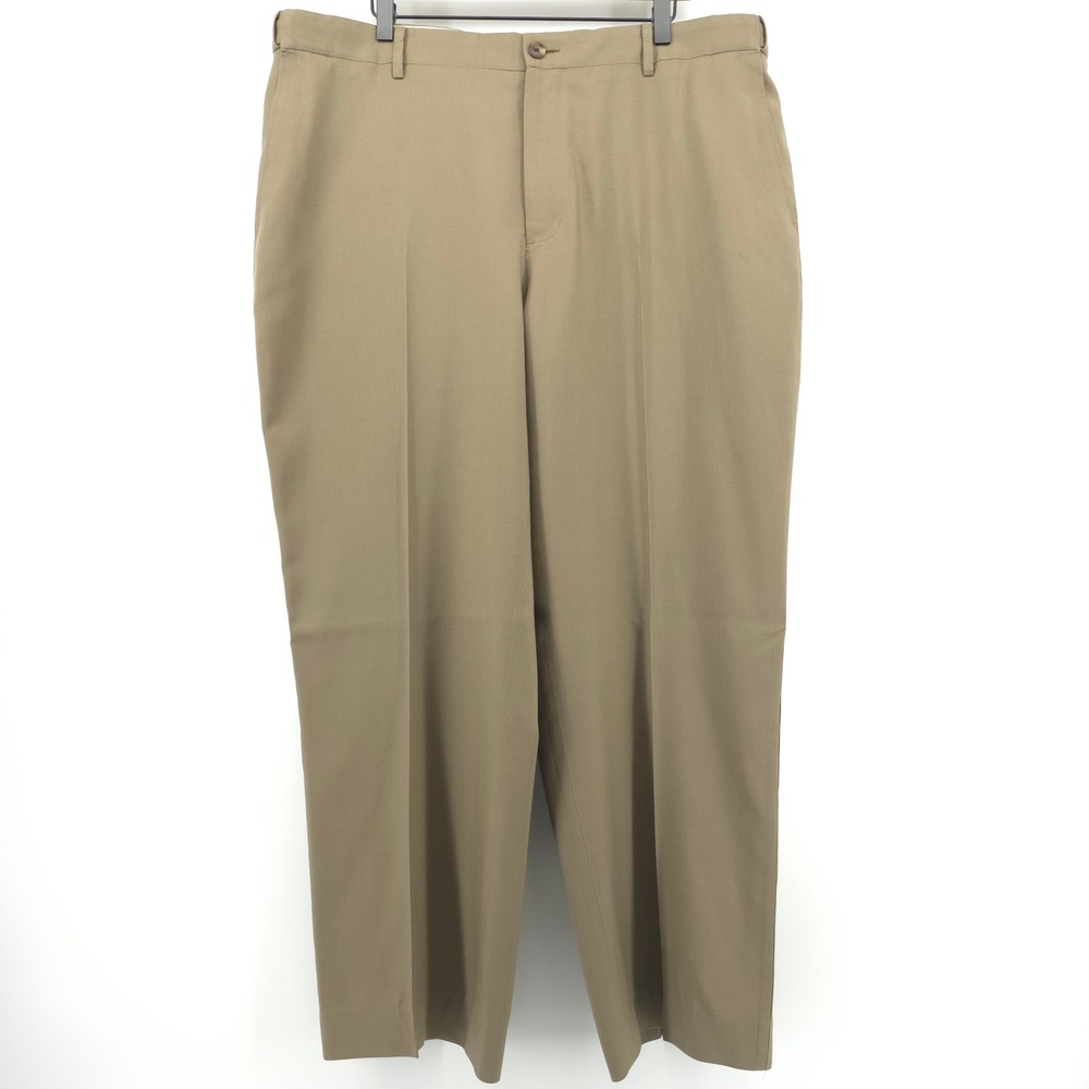 L.L. Bean Mens Dress Pants Comfort Waist 40W Khaki Wool Trousers Business Casual
